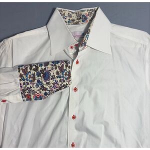 LA MARTINA Floral White Mens Shirt Button Up Long Sleeve Flowers Size 42/17 L/XL